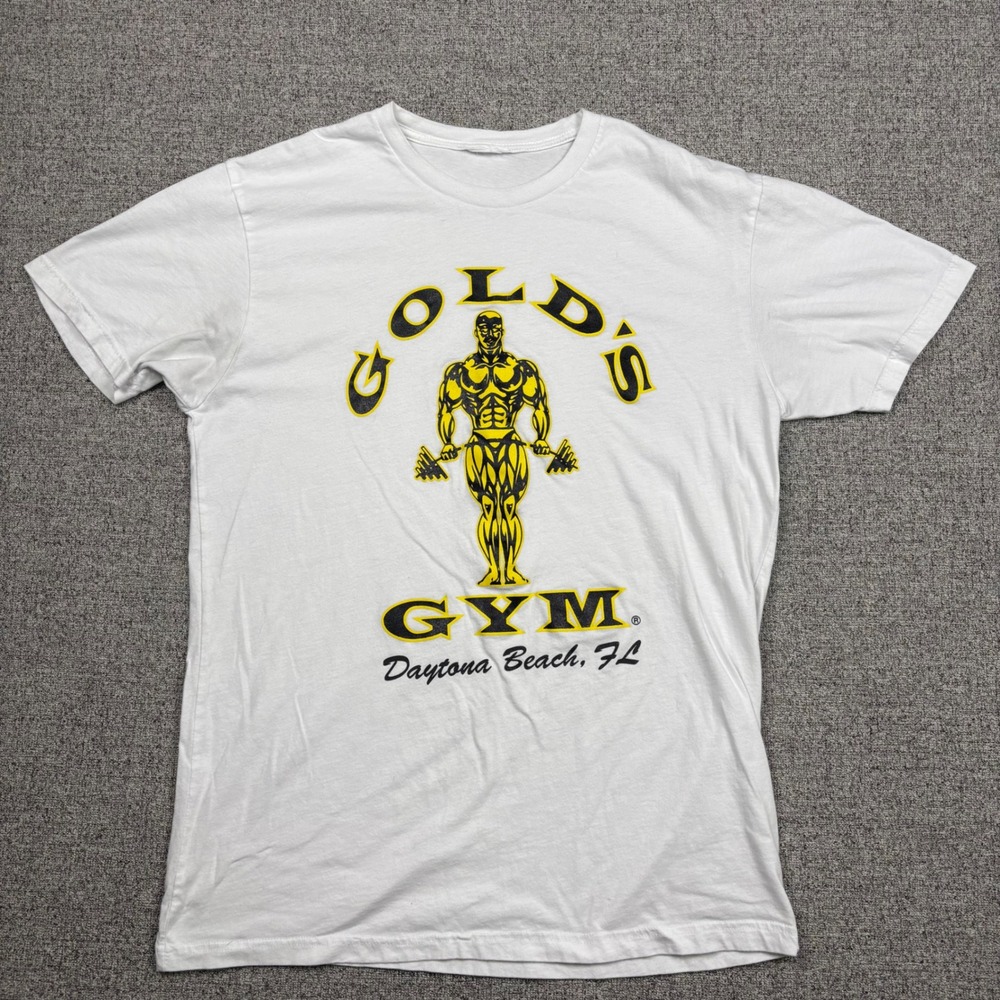 Golds Gym T Shirt Mens L White Daytona Beach FL Graphic Tee Bodybuilding Workout
